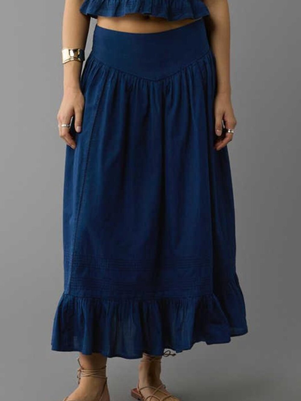 American Eagle Indigo Washed Tiered Maxi Skirt Large NWT Size L